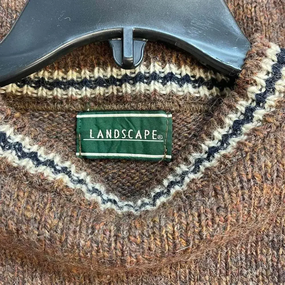 Landscape Vintage 100% Wool Fair Isle Nordic Sweater Brown Large